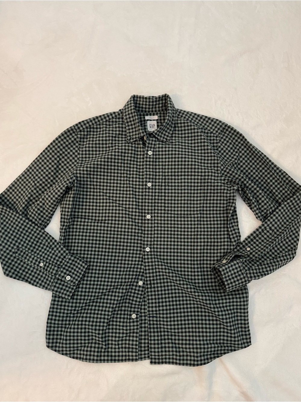 GAP Green and Black Gingham Button-Down Shirt